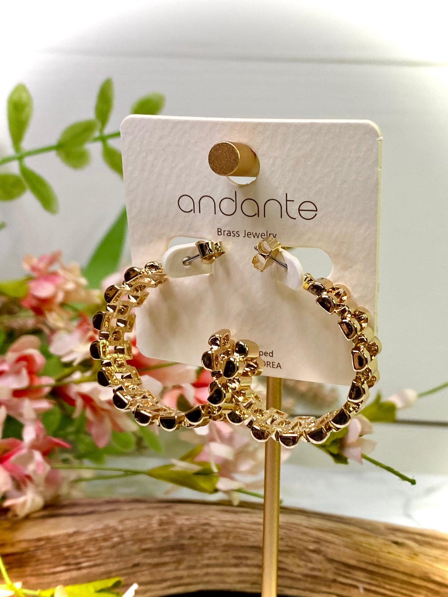 Gold Chain Link Open Hoop Earrings