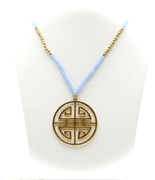 Greek Key Medallion Beaded Necklace