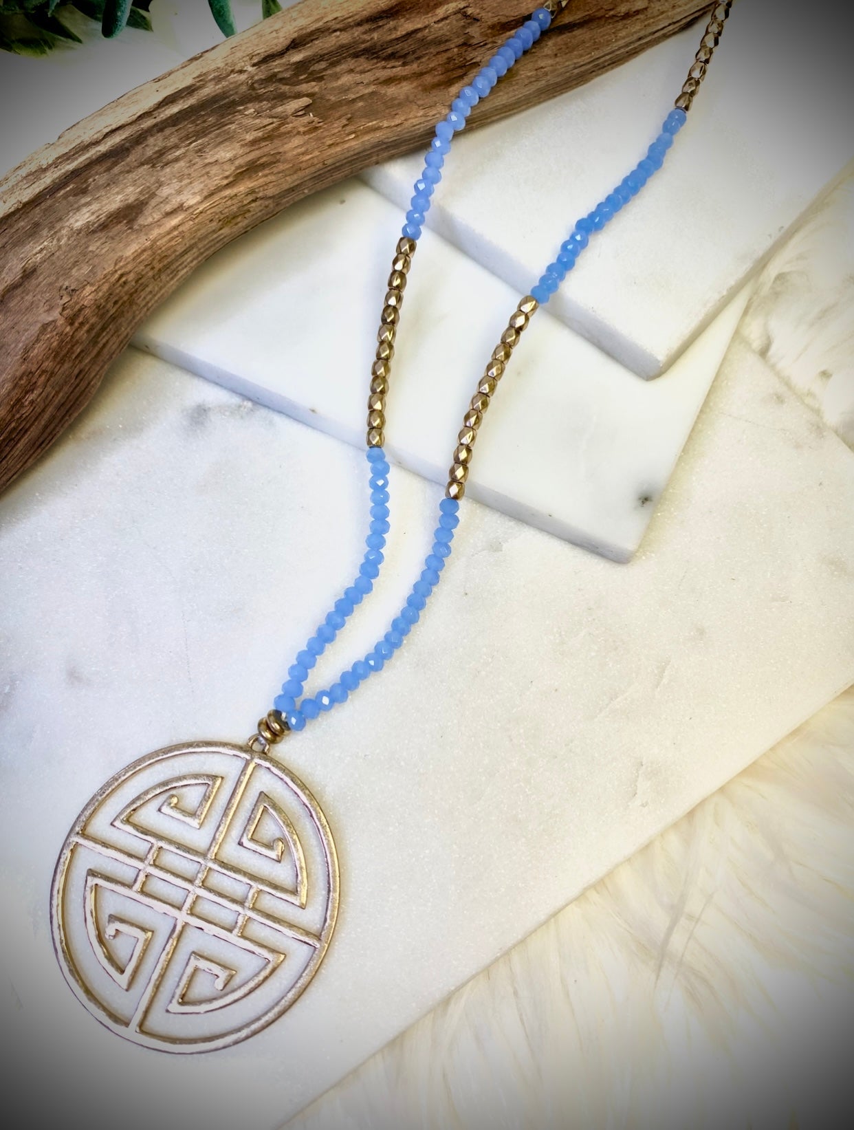 Greek Key Medallion Beaded Necklace
