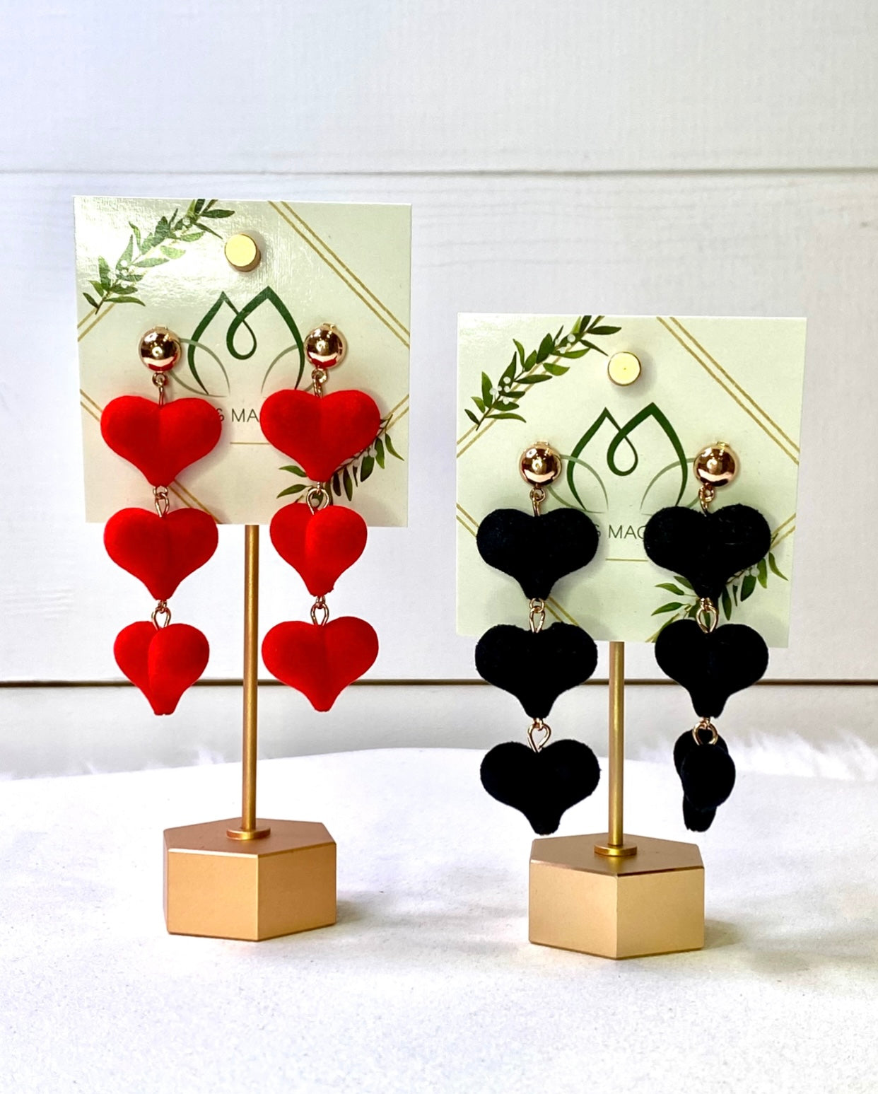 My Heart's Desire Three Tier Velvet Heart Earrings