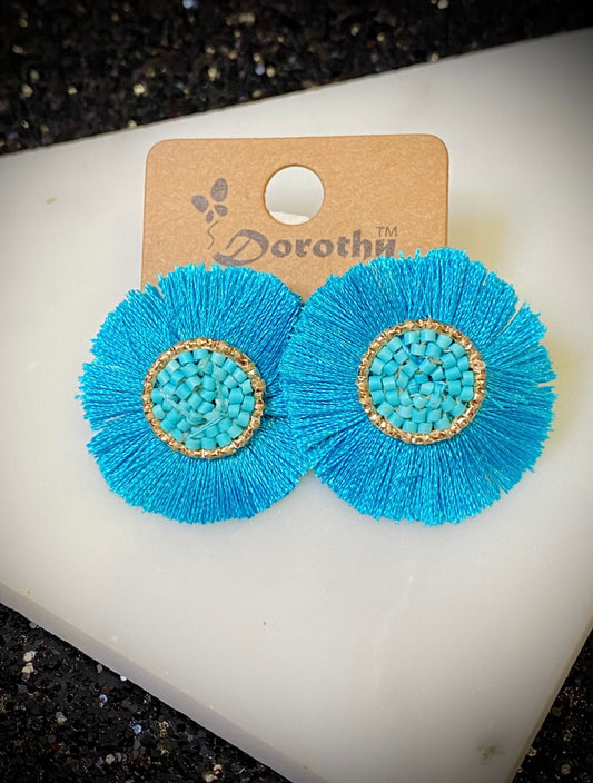Turquoise Seed Bead Fringe Stud Earrings