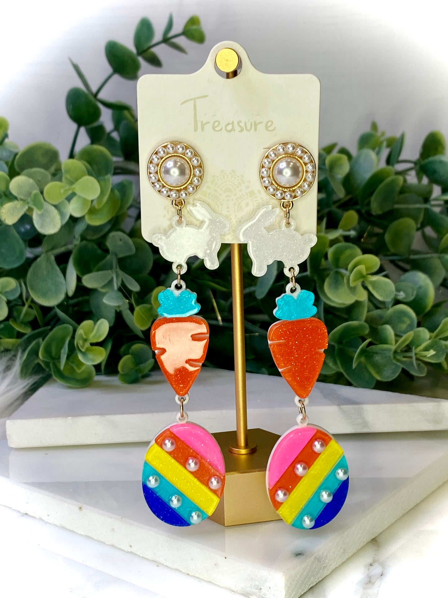 Easter Bunny Carrot Egg Link Earrings