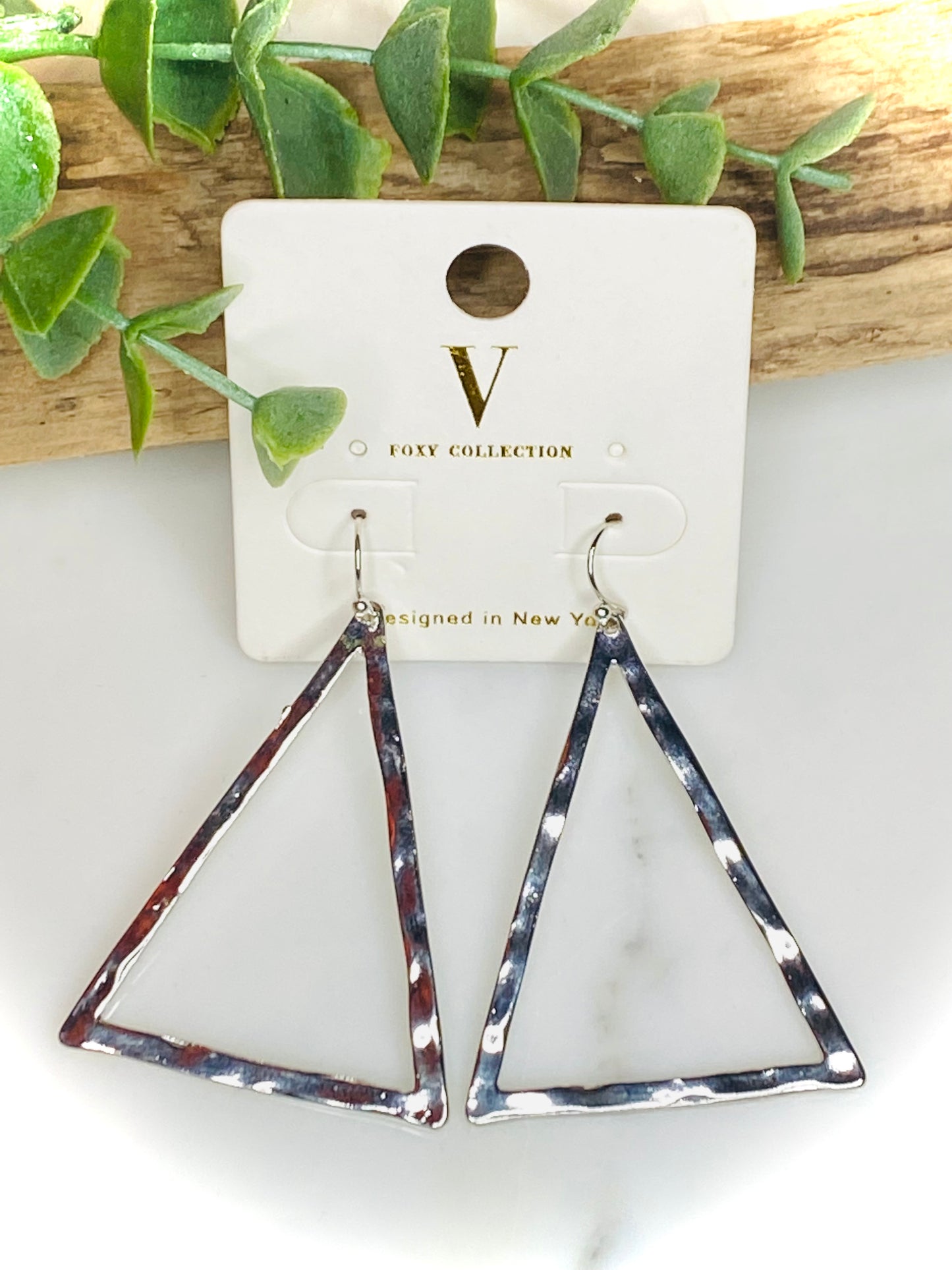 Go with the FLO Hammered Gold Triangle Earrings