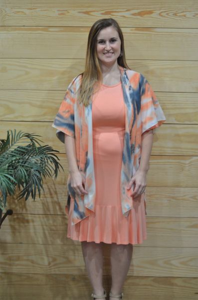 Lightweight Peach & Gray Watercolor Tie-Dye Short Kimono