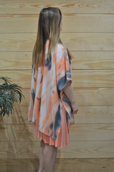 Lightweight Peach & Gray Watercolor Tie-Dye Short Kimono