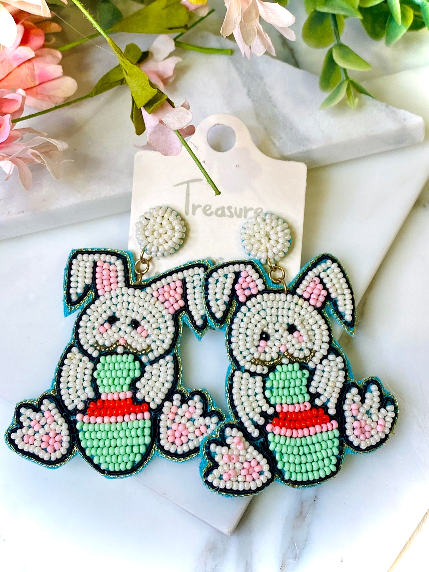 Bunny Love Seed Bead Easter Earrings