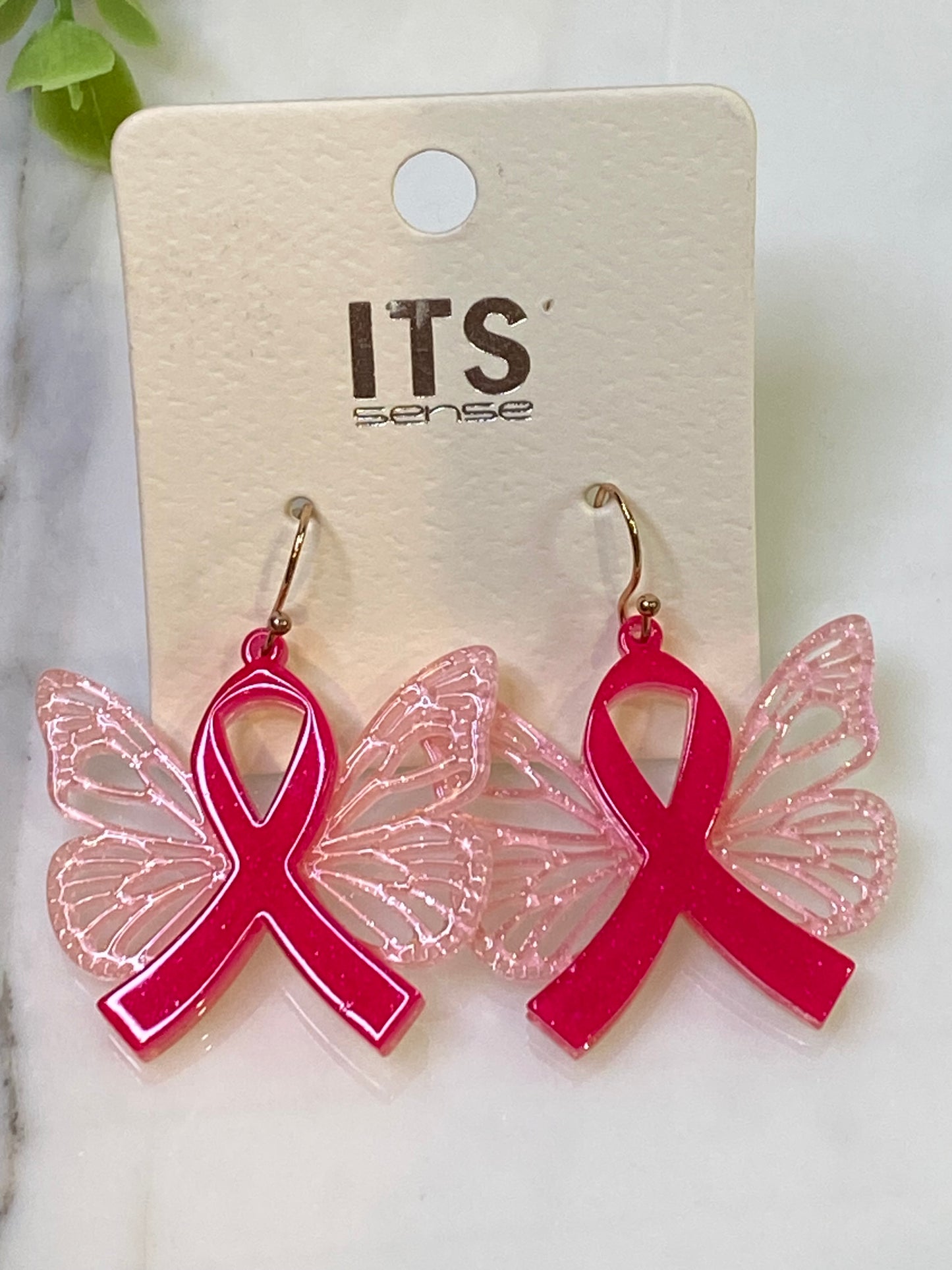 Pink Ribbon & Butterfly Wings Earrings