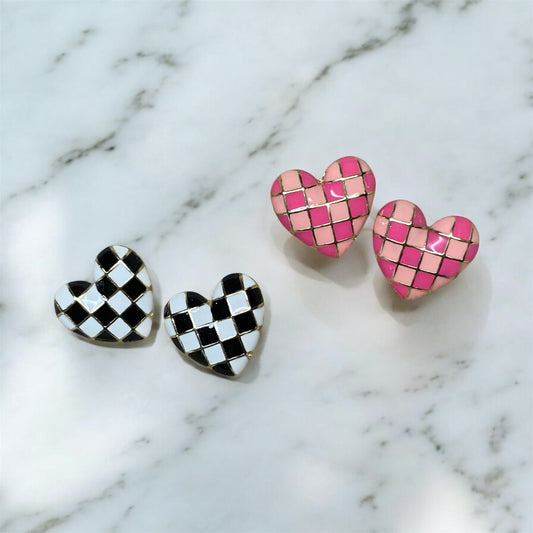 Social Sweetheart Checkerboard Heart Stud Earrings