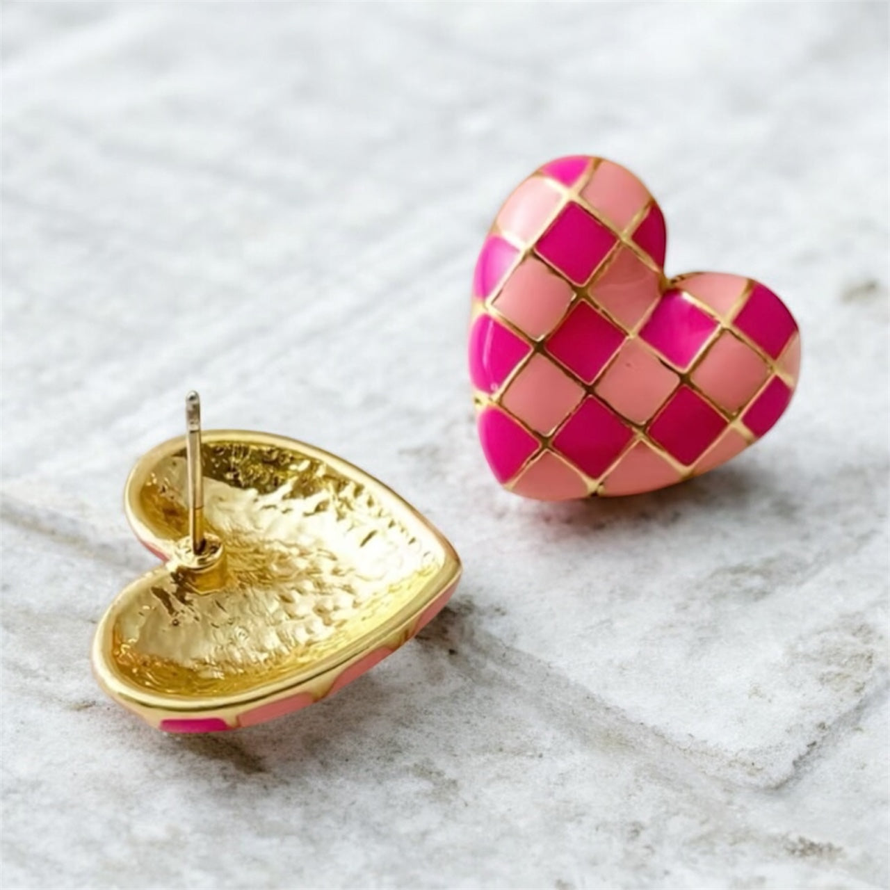 Social Sweetheart Checkerboard Heart Stud Earrings