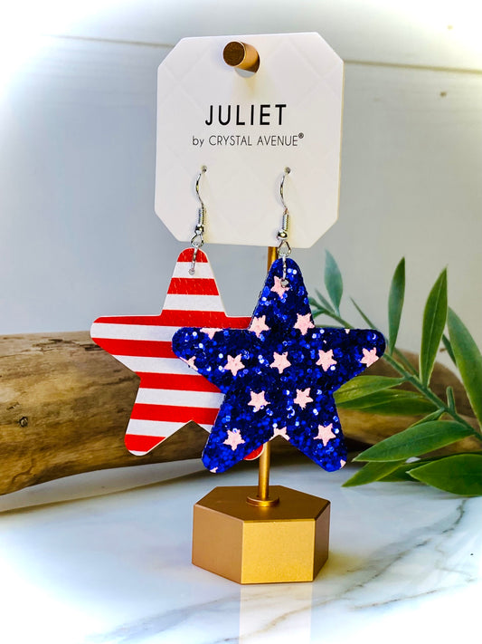Home of the Free Faux Leather & Glitter Star Earrings