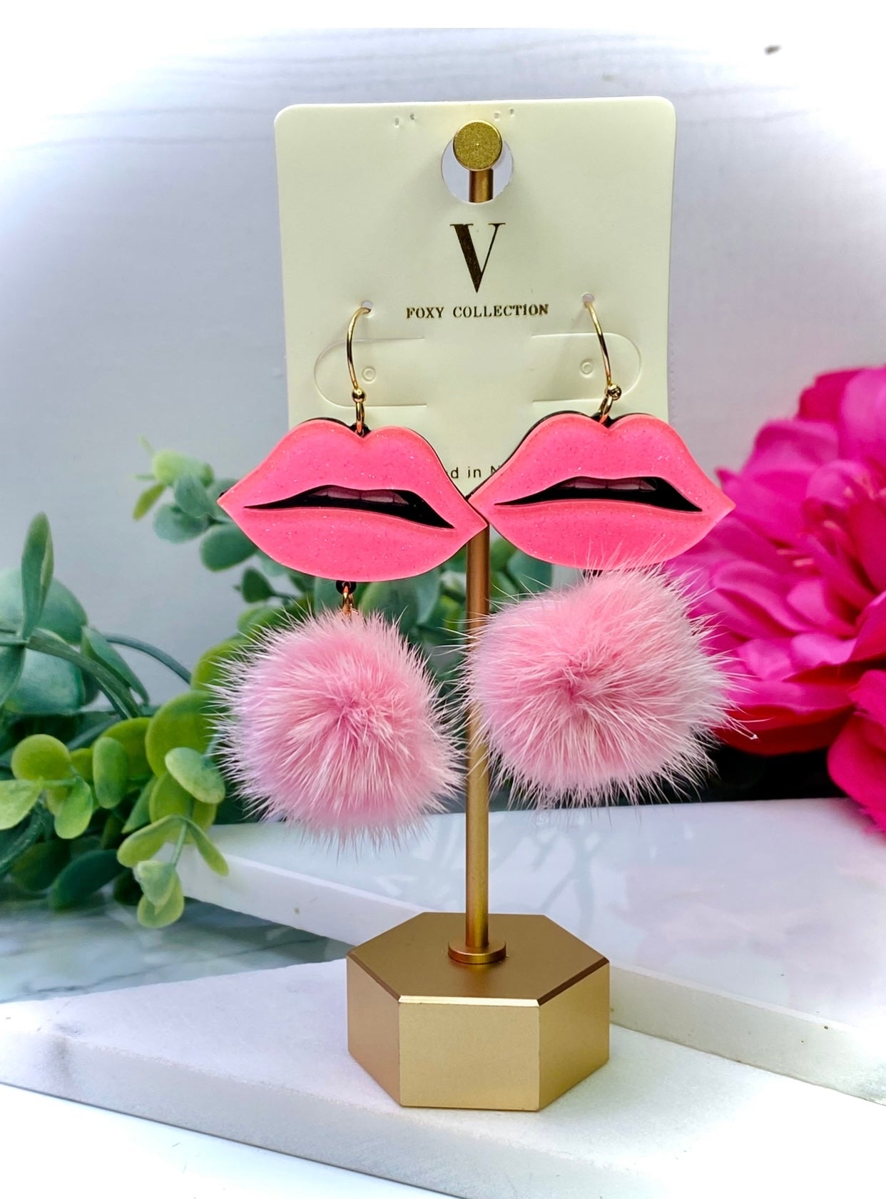 Sealed with a Kiss Acrylic Pom Lip Earrings