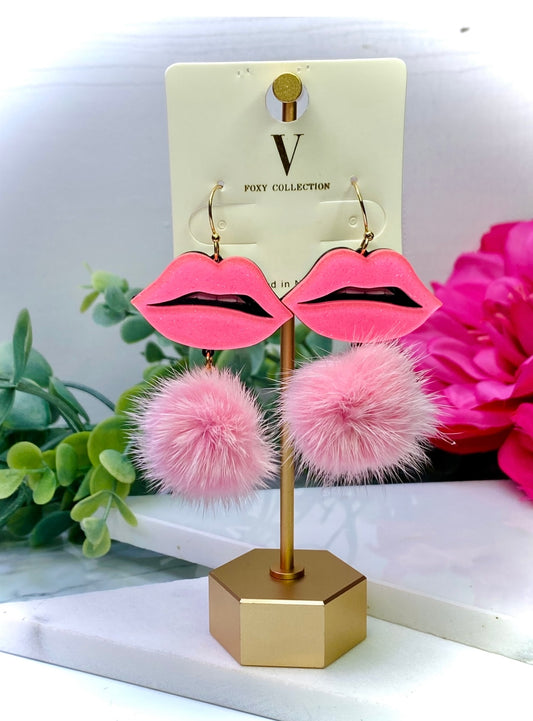 Sealed with a Kiss Acrylic Pom Lip Earrings