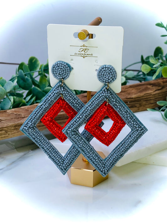 Crowned with Fame Rhombus Beaded Earrings