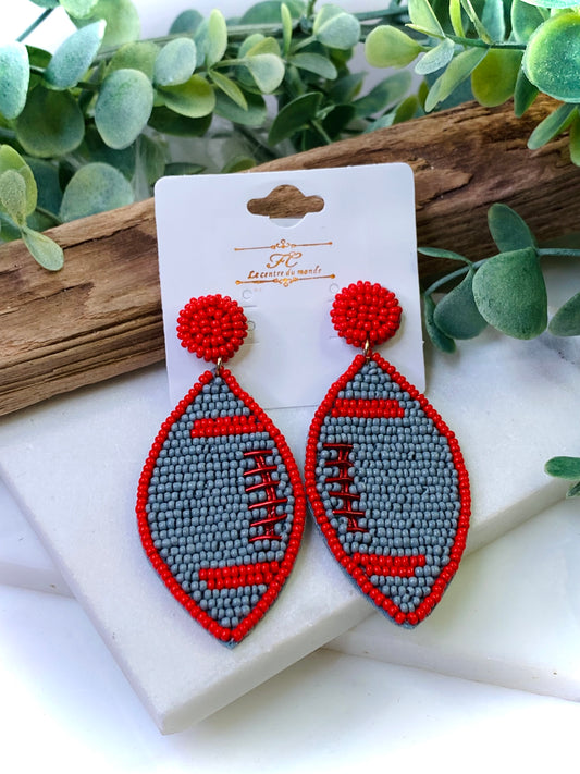 Scarlet & Gray Seed Bead Football Earrings