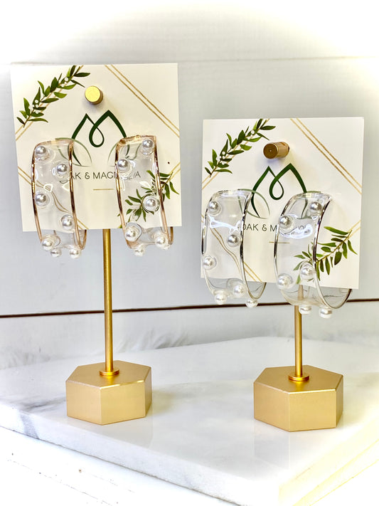 Pearl Studded Acrylic Hoop Earrings