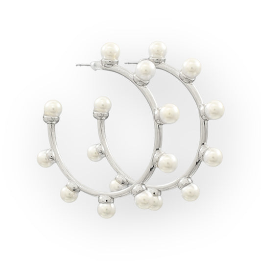 Poetic Pearl Station Hoop Earrings