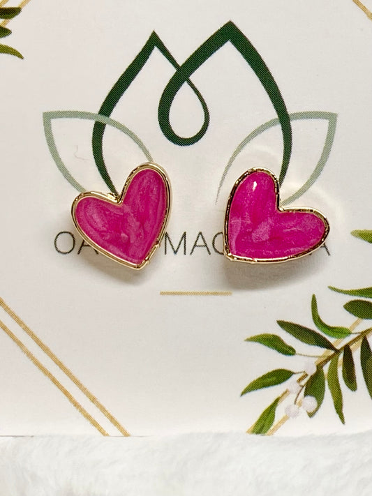Newfound Love Pink Enamel Heart Stud Earrings