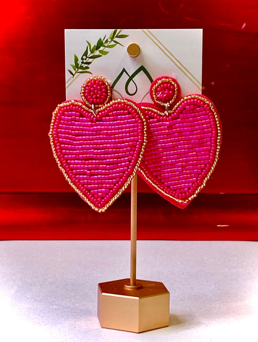 Love Struck Seed Bead Heart Earrings