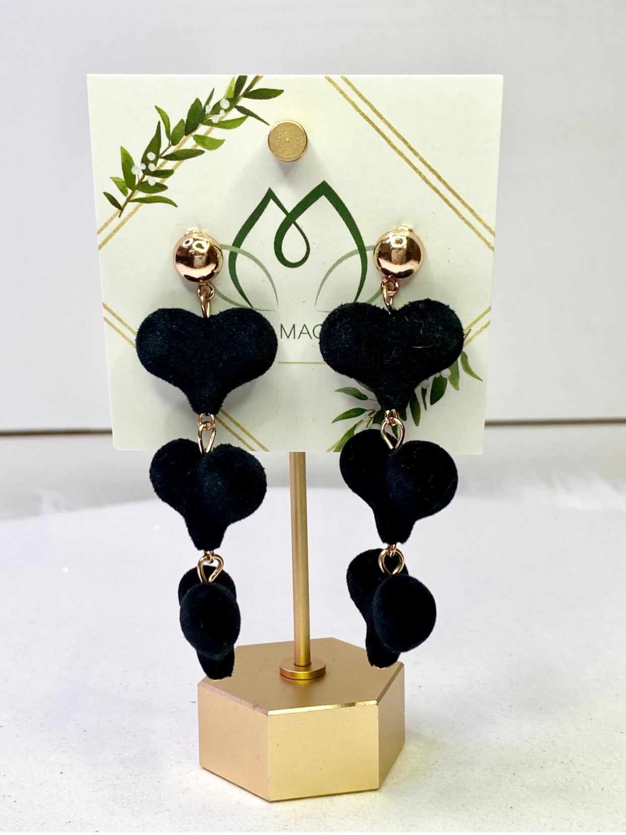 My Heart's Desire Three Tier Velvet Heart Earrings