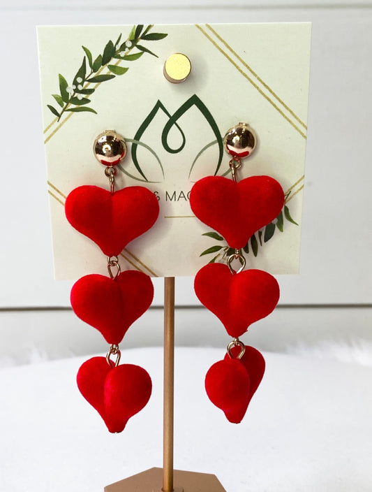 My Heart's Desire Three Tier Velvet Heart Earrings