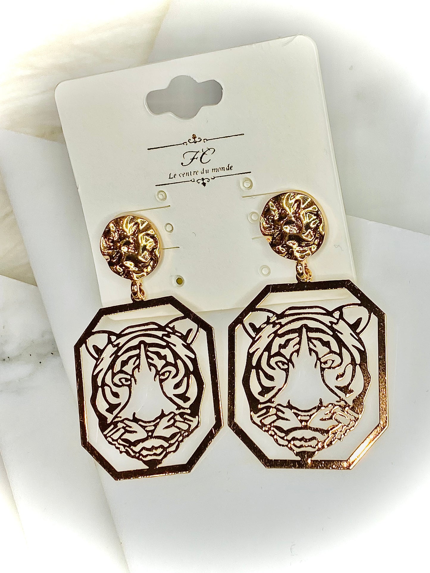 Tiger Filigree Octagon Earrings