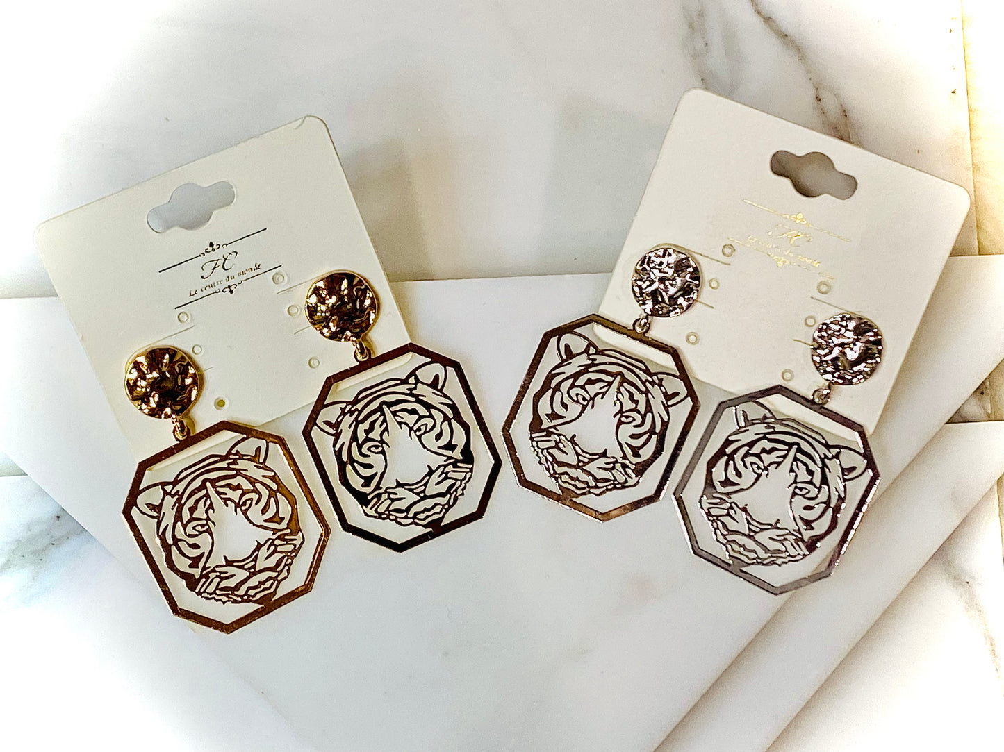 Tiger Filigree Octagon Earrings