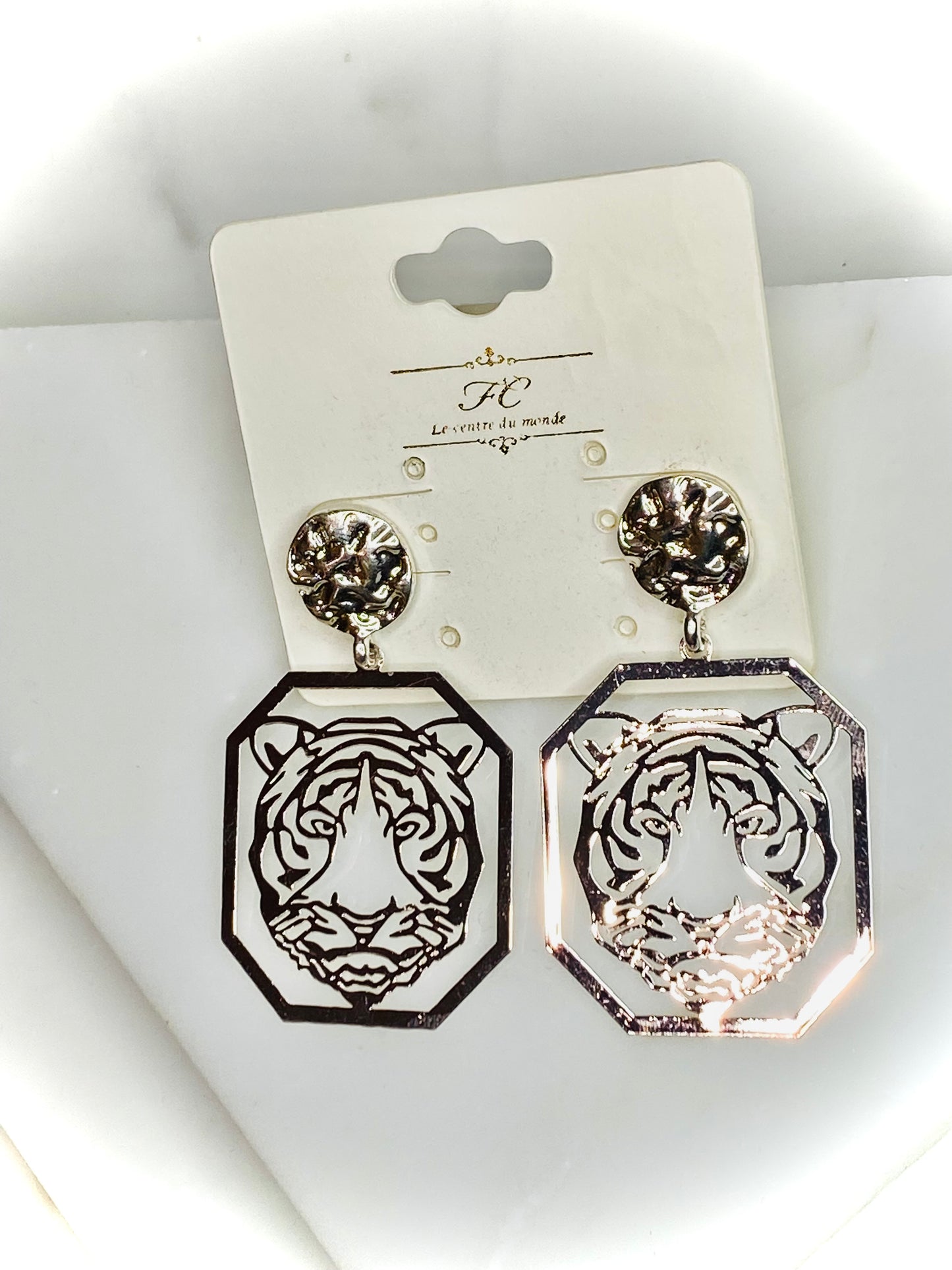 Tiger Filigree Octagon Earrings