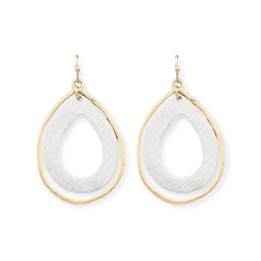 Brushed Silver Two Tone Teardrop Earrings