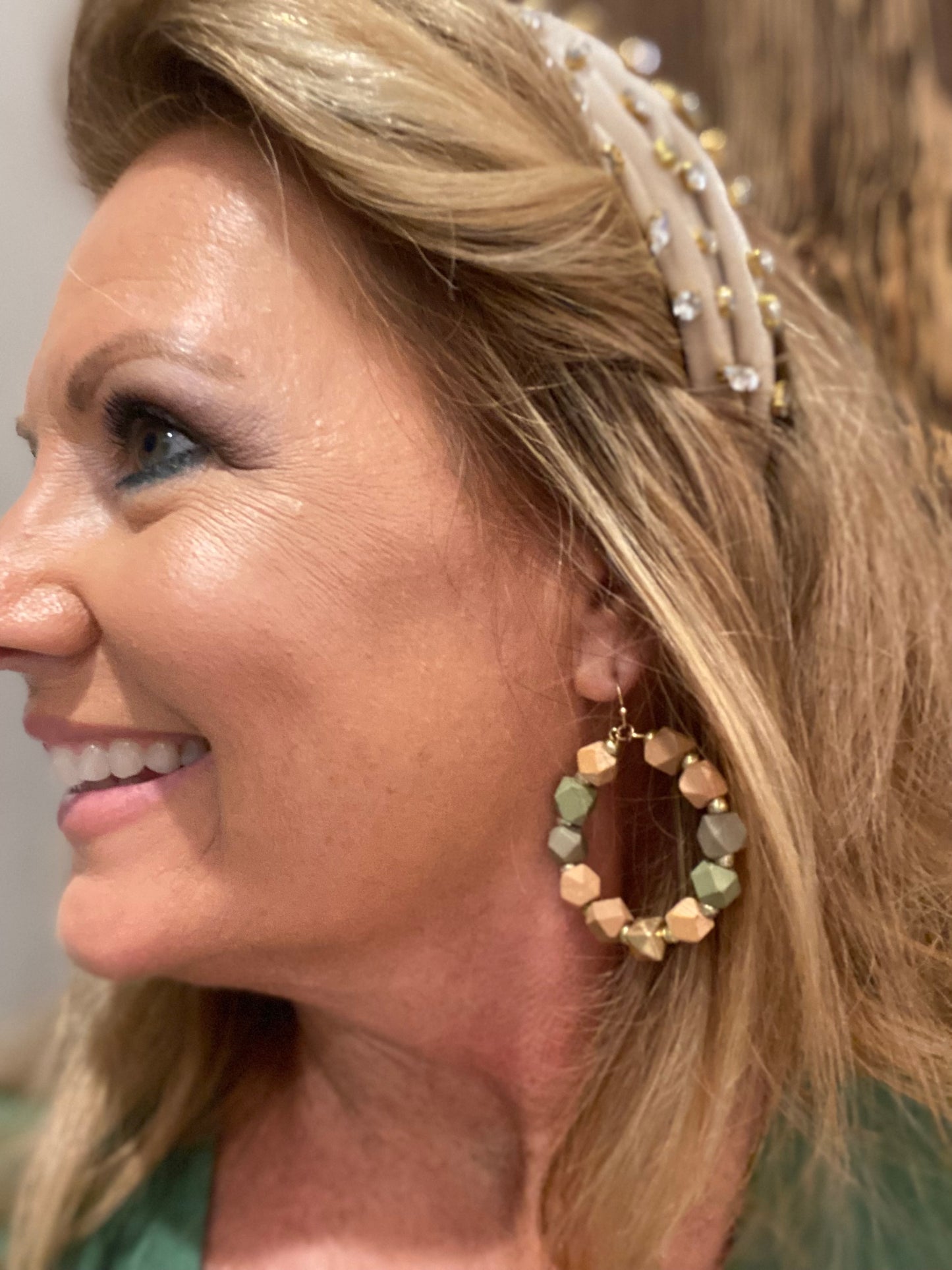 Visions of Autumn Faceted Wood Bead Hoop Earrings