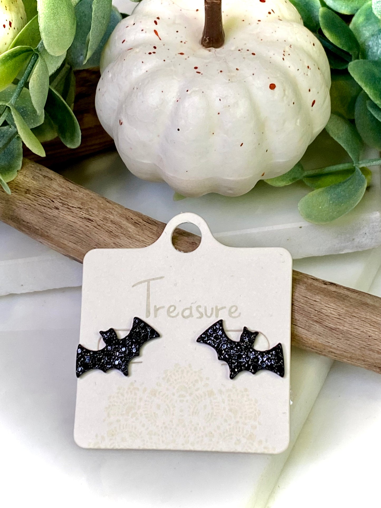 Night Lover Glitter Bat Stud Earrings