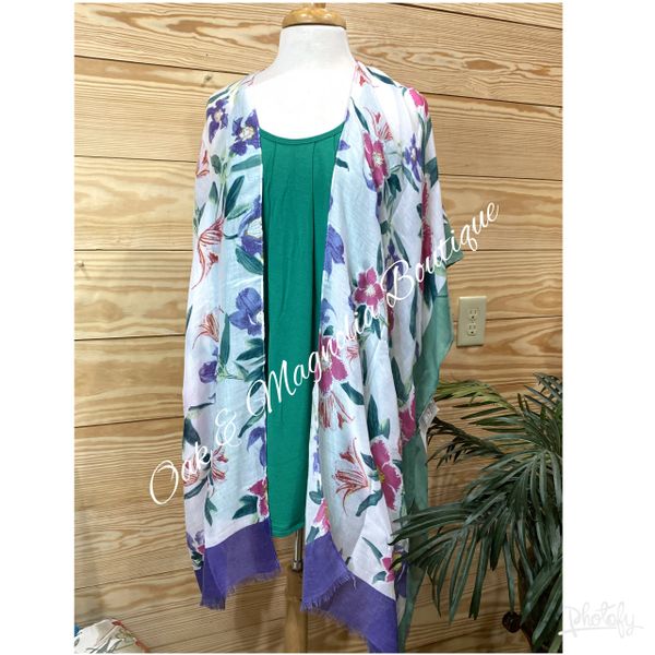 Floral Pattern Side Slit Long Kimono