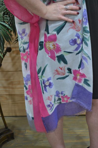 Floral Pattern Side Slit Long Kimono