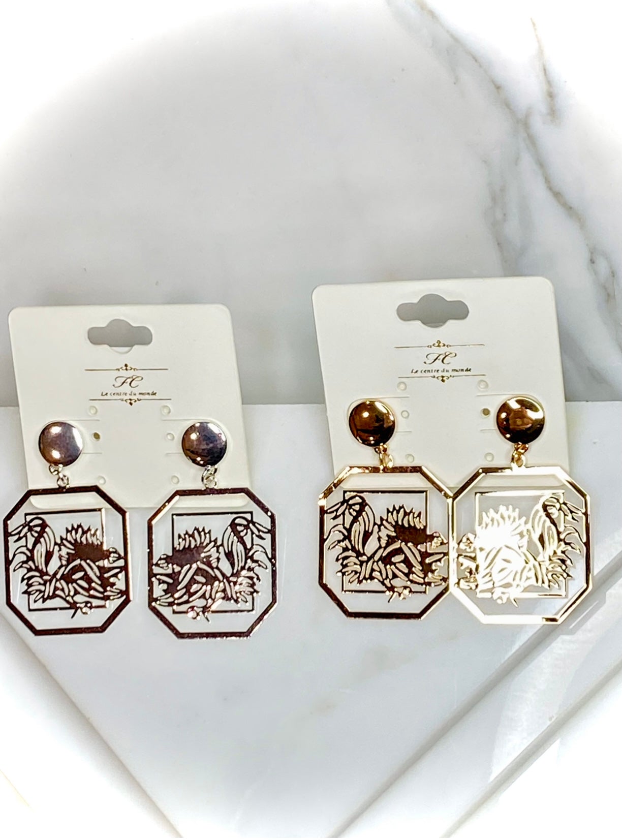 Gamecock Filigree Octagon Earrings