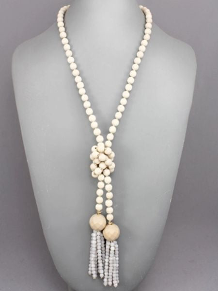 Glass Bead Tassel & Wood Bead Necklace