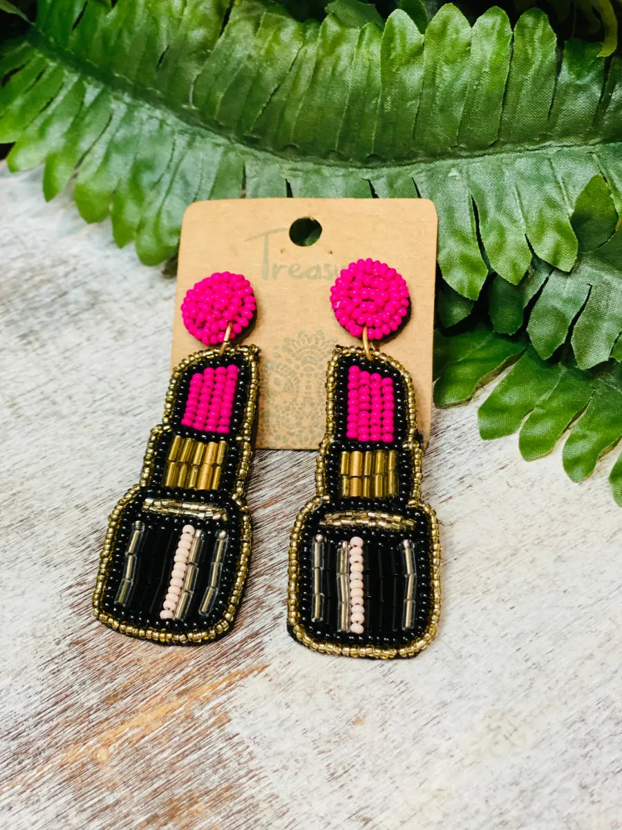 Pucker Up Lipstick Seed Bead Earrings