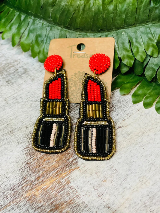 Pucker Up Lipstick Seed Bead Earrings