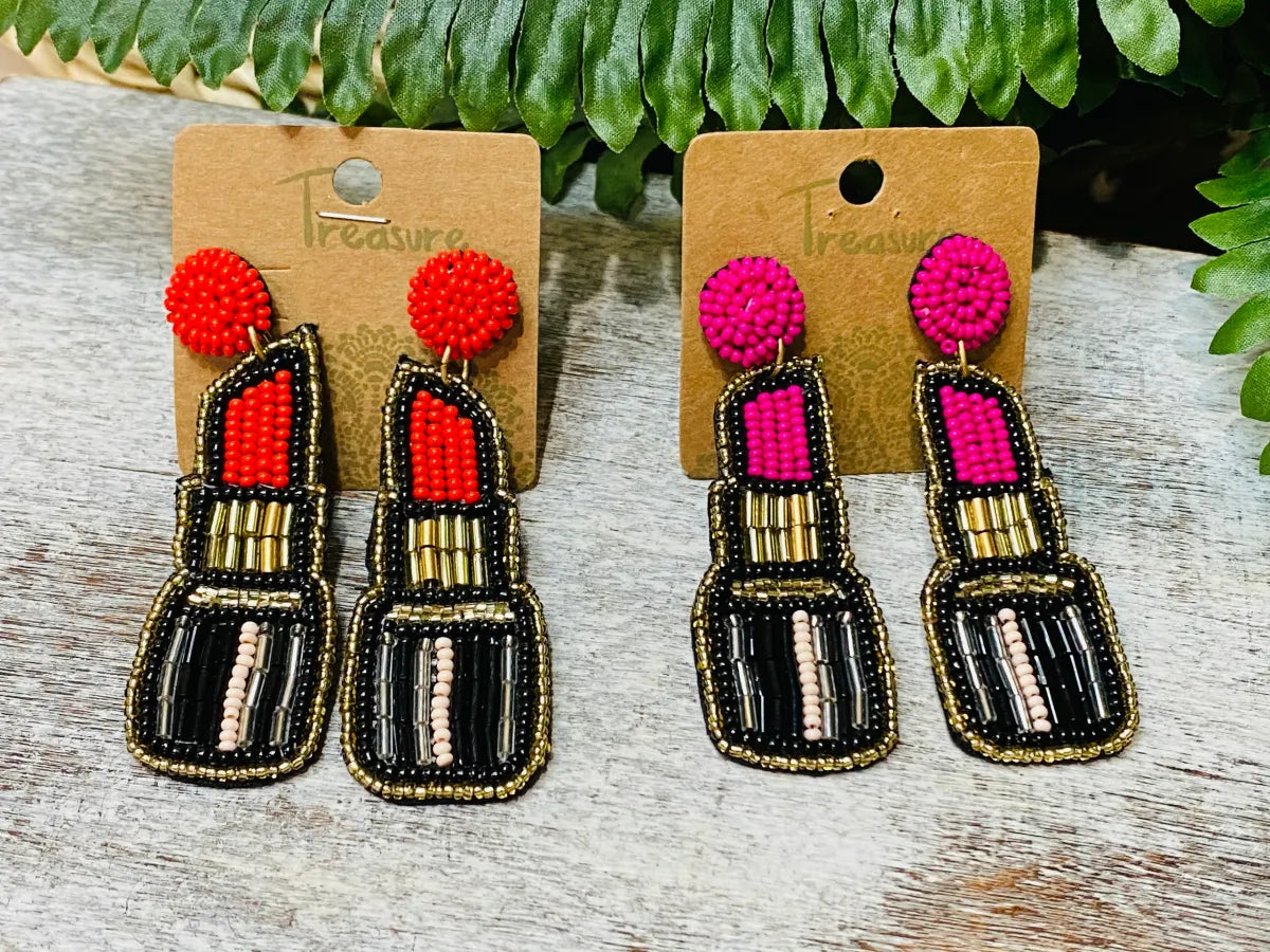 Pucker Up Lipstick Seed Bead Earrings