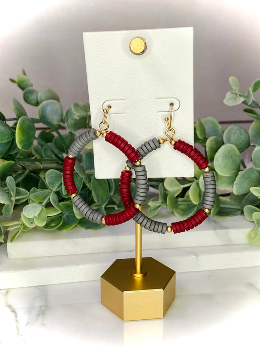 Hail Scarlet & Gray Round Beaded Earrings