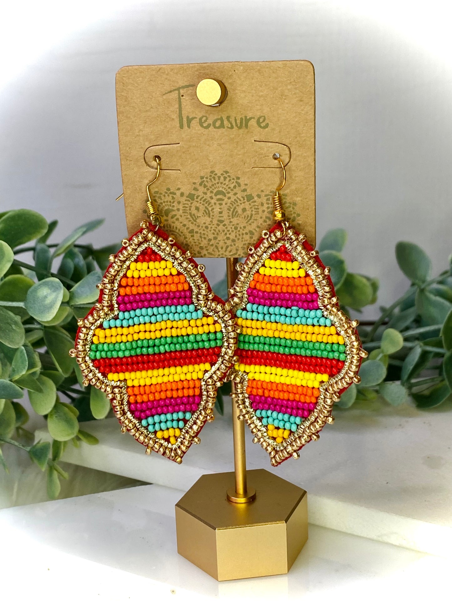 Quatrefoil Serape Seed Bead Earrings