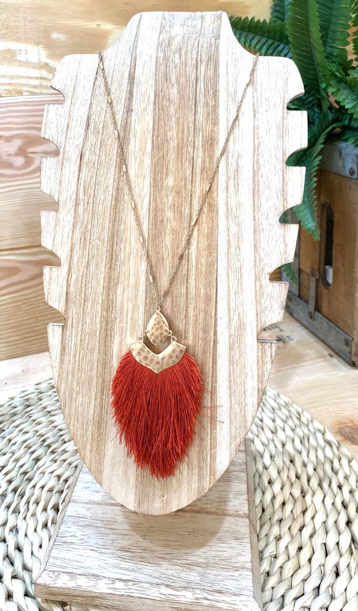 Rust Tassel Pendant Necklace