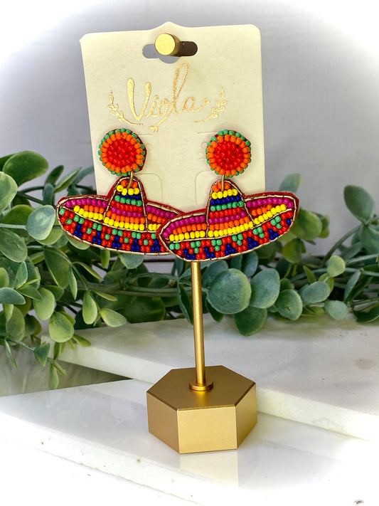 It's Time to Fiesta Sombrero Seed Bead Earrings