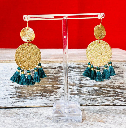 Teal Green Tassel Earrings