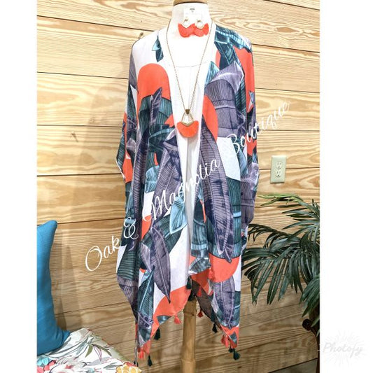 Tropical Leaves Tassel Kimono