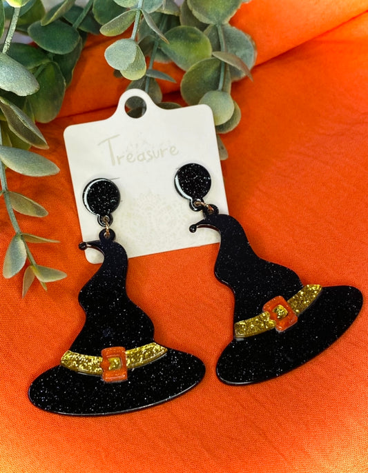 Tonight We Fly Acrylic Witch Hat Earrings