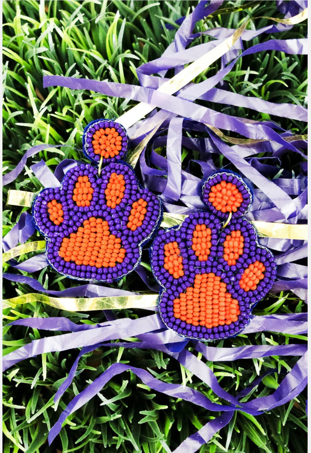 Purple & Orange Tiger Paw Earrings